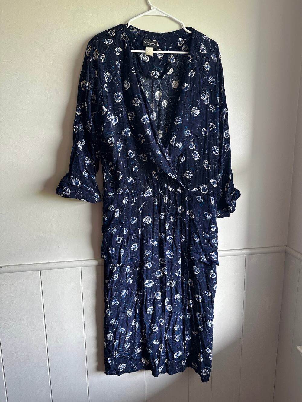Coldwater Creek Floral Midi Dress Navy/White 41” Long Sleeve Size 20